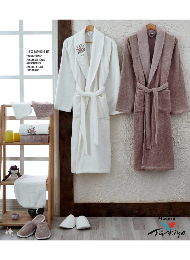 Pixels Furniture Deluxe Double Bathrobe Set, 11 Pieces, 100% Cotton, Soft Turkish Cotton